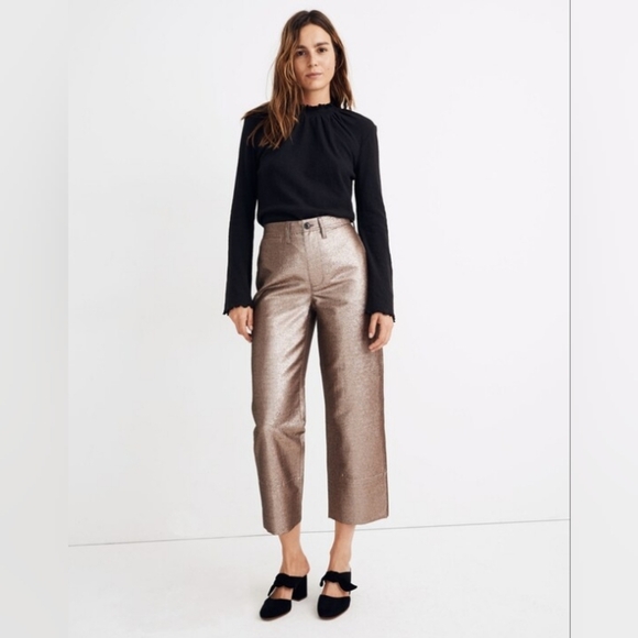 NWT Madewell Slim Emmett Wide-Leg Crop Pants in Metallic Sz 28 - Picture 1 of 10